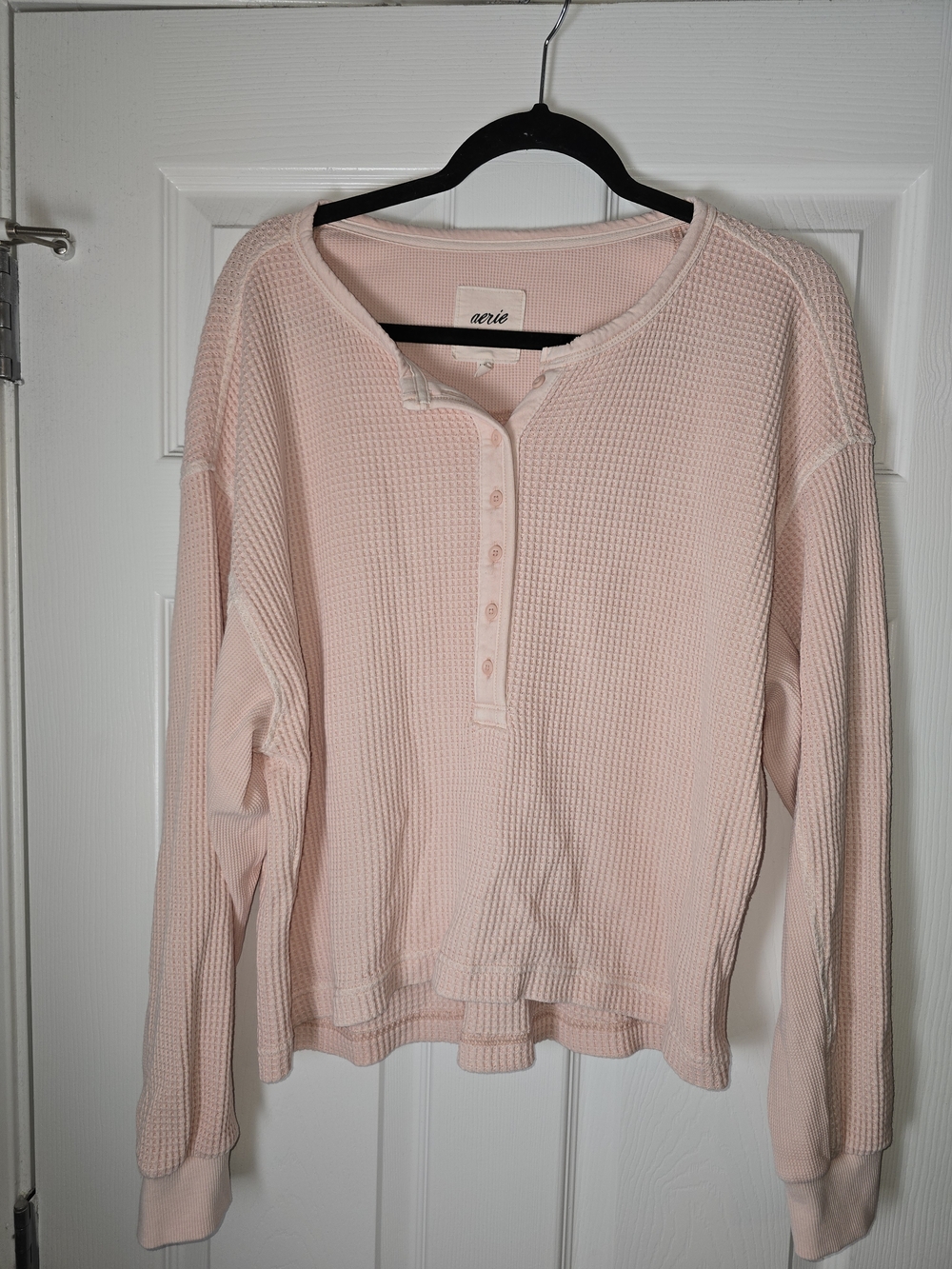 Aerie Women's Long Sleeve Waffle Henley Top - Light Pink Size Medium